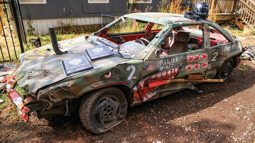 Matthew Barner, winner of two demolition derby events last year, is seeking a win at the Clark County Fair with his military aircraft-themed sedan he spent last week getting ready for crashing yet again.