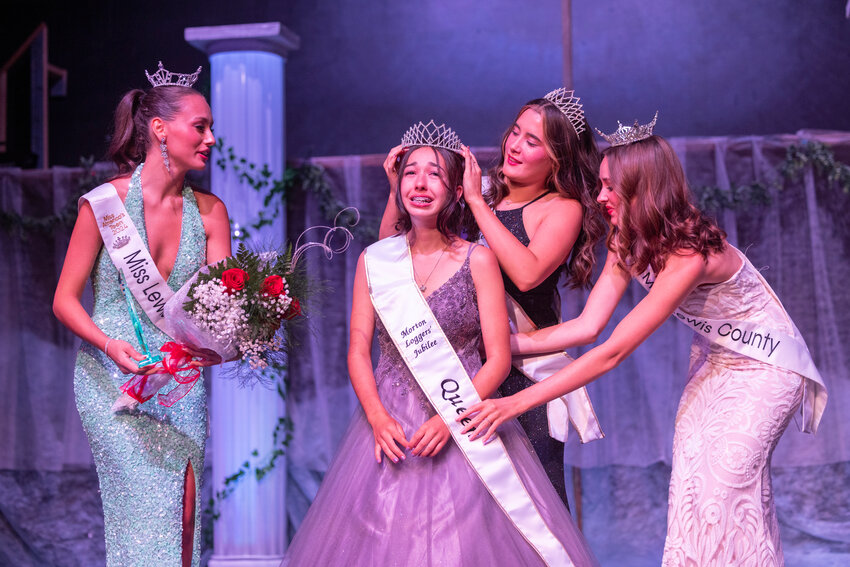 Trinity Rayment is crowned the 2024 Morton Loggers Jubilee Queen during the Morton Loggers Jubilee coronation at the Roxy Theater on Thursday, Aug. 8.