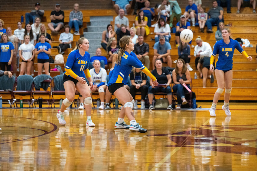 Adna's Karsyn Freeman digs the ball during Adna's win at Montesano on Sept. 9.