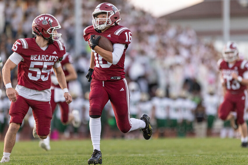 W.F. West's Wyatt Hoffman runs the ball during a football game at W.F. West High School on Friday, Sept. 20.