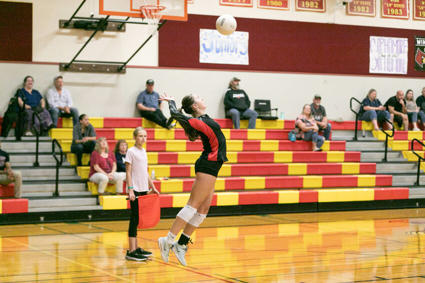 Toledo's Ellie Fallon serves the ball during Toledo's win over Winlock on Sept. 23.