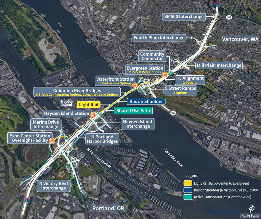 The Interstate Bridge Replacement Program’s Draft Supplemental Environmental Impact Statement includes various alternative aspects of the new Interstate 5 bridge, including the number of auxiliary lanes and three bridge span alternatives. People can read the 10,000-page document and provide feedback at interstatebridge.org/DraftSEIS#review until Nov. 18.