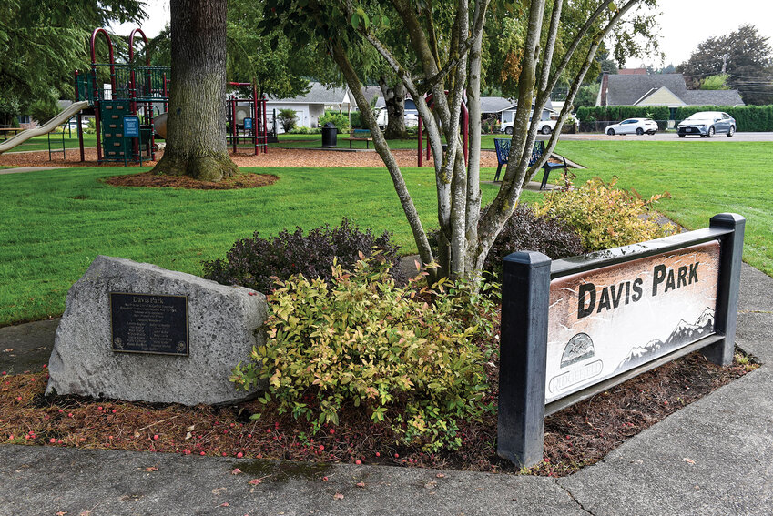 The Davis Park sign will soon be surrounded by coastal strawberry, goldenrod and Douglas aster as part of Ridgefield's new native plant initiative, replacing the current non-native shrubs with 20 native plant species.