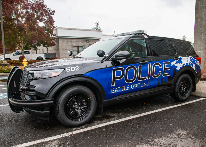 The Battle Ground Police Department unveiled a fresh graphics design that will be on eight new patrol cars rolling out onto city streets soon. The new design features Mount St. Helens and evergreen trees.