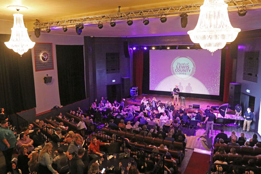 The Chronicle Executive Regional Sales Manager Brian Watson presents at the Best of Lewis County 2024 Awards at McFiler's Chehalis Theater on Thursday, Oct. 24.