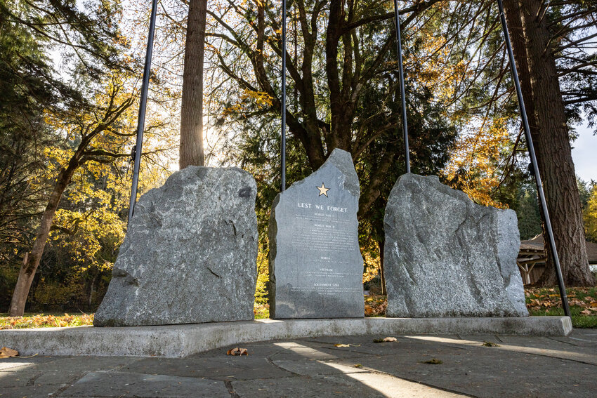 The Tenino Veterans Memorial is pictured at Tenino City Park on Park Avenue on Thursday, Nov. 8. While the current monument honors veterans throughout South Thurston County, the city and local VFW are planning to build a new monument specific to veterans from Tenino.