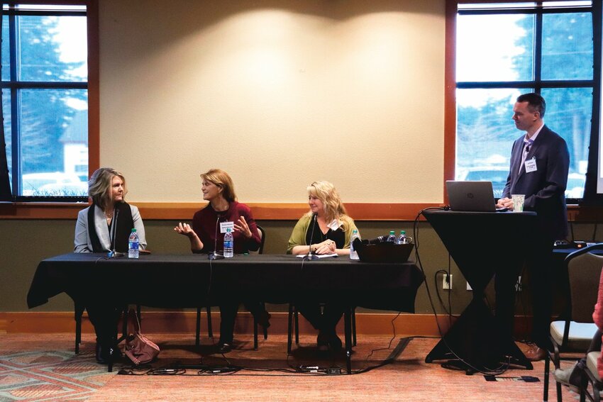 FILE PHOTO &mdash;&nbsp;Jeff Bowe of Experience Olympia and Beyond moderates a panel titled &ldquo;Marketing Destinations for Economic Development and Resiliency&rdquo; featuring Molly Bold of Westport Marina, Andi Day of Visit Long Beach Peninsula and Rachel Hansen of Explore Hood Canal as panelists in December 2021.