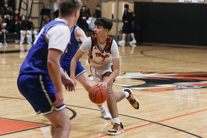 Centralia's Terrell Sanders drives inside during Centralia's loss to Elma on Dec. 3.