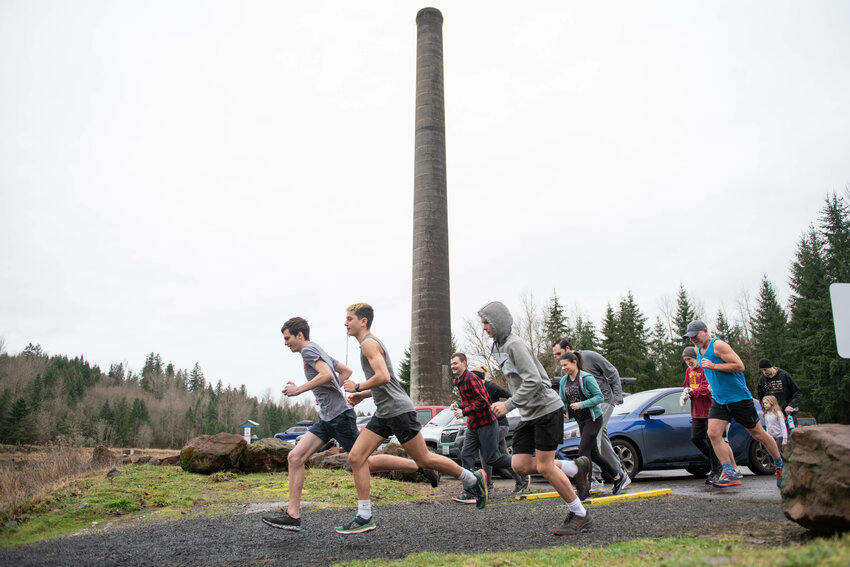 Runners leave from the starting line at Carlisle Lake Park during the Ony Icicle 5k Fun Run in Onalaska on Saturday, Jan. 4.