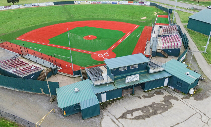 Newly installed turf at Ed Wheeler Field in Fort Borst Park is pictured from above on Tuesday, Jan. 14 in Centralia.
