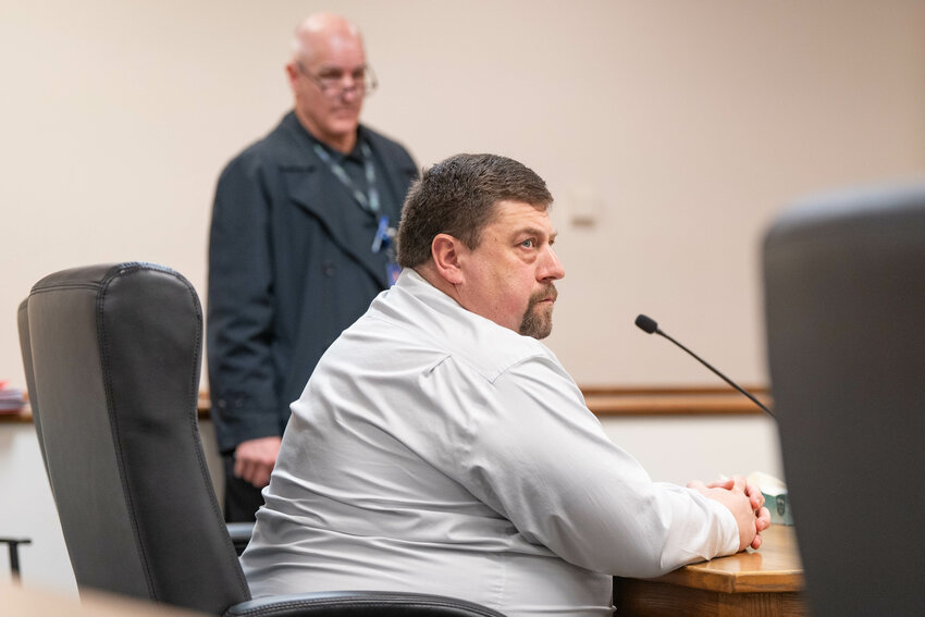 Lewis County Sheriff&rsquo;s Office Deputy Jeffrey Humphrey appears in Lewis County District Court at the Lewis County Law and Justice Center in Chehalis on Wednesday, Jan. 15.