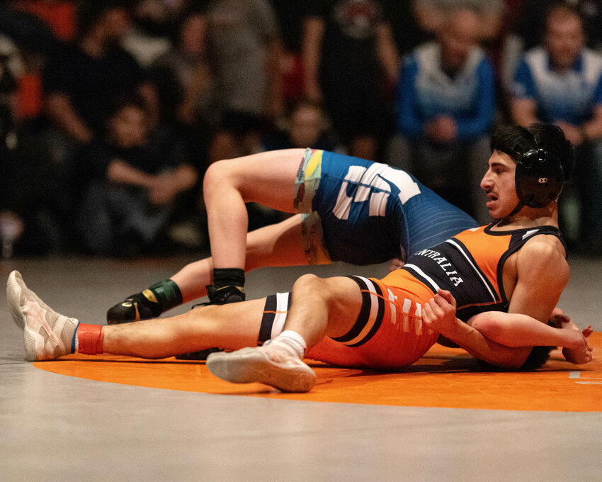 Centralia's Adrian Hernandez wrestles at Saturday's Kalama Rubber Chicken at Kalama High School.