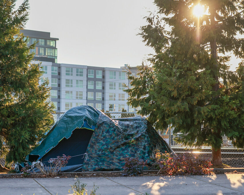 A homeless encampment along the sidewalk of Jefferson Street in downtown Vancouver in January.