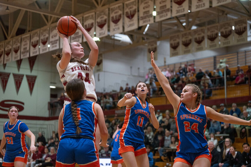 W.F. West&rsquo;s Julia Dalan takes a shot during the Bearcats&rsquo; win over Ridgefield on Friday, Feb. 14.