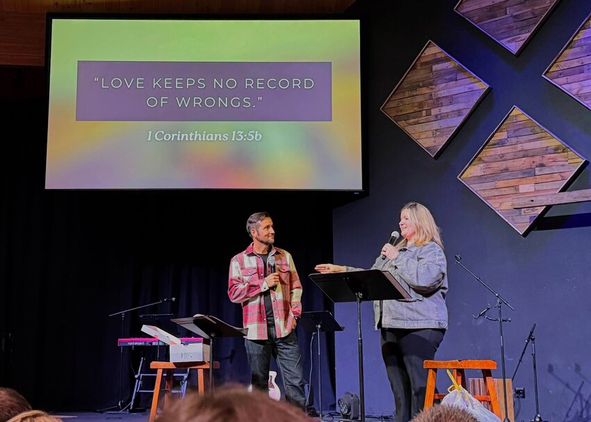 Pastors Dan and Rebekah Metteer speak during the Bethel Marriage Conference on Saturday, Feb. 22, 2025 at Bethel Church, Chehalis.