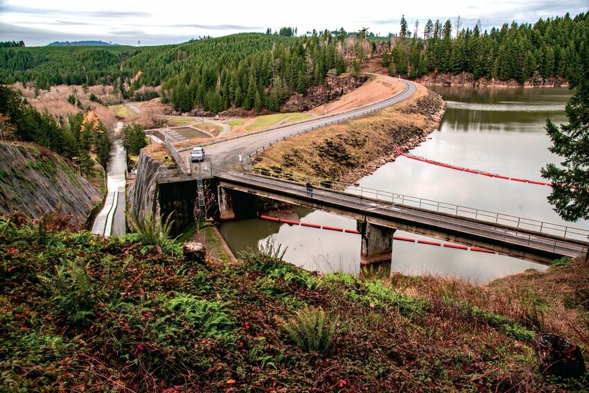 The Skookumchuck Dam is seen from above about 10 miles upstream of Centralia in Thurston County.