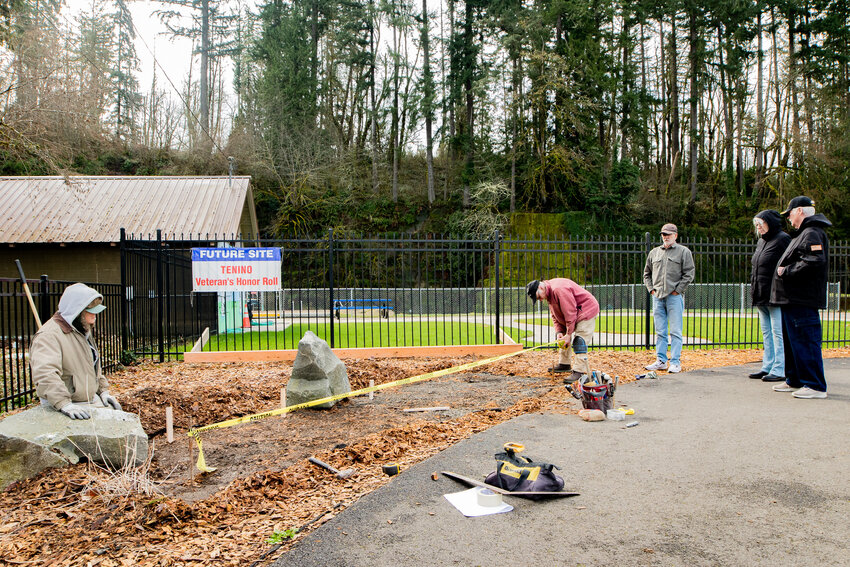 Just over a week after the groundbreaking ceremony was held for the Tenino Veterans Honor Roll Memorial Wall, work begins on laying the wall's foundation on Tuesday, March 18, at the Tenino City Park. Veterans of Foreign Wars (VFW) Post 5878 in Tenino has partnered with the City of Tenino to build the new memorial, and sitll gathering donations to help pay for the wall's construction - $100 for a paving brick in the memorial and $1,000 for an honor-donor brick which will be in the wall itself. VFW Post 5878 Surgeon Frank Hicks, who has been heading up efforts to build the memorial for almost a decade, estimates the project will cost around $30,000 to complete. Those interested in purchasing either a paving brick or honor-donor brick to help fund the new monument can visit VFW Post 5878 in Tenino to fill out the donation form and make their donation, or contact the post for information on mailing a donation in. VFW Post 5878 is located at 285 Sussex Ave. E. in downtown Tenino. For more information, call VFW Post 5878 at 360-264-5420 or join the Friends of VFW Post 5878 Tenino, WA Facebook group at https://tinyurl.com/26ch7unr.