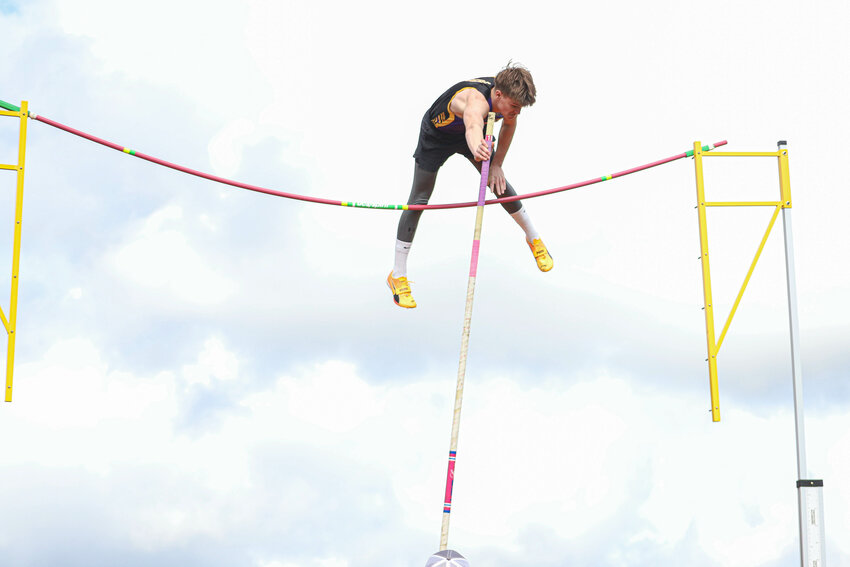 Onalaska's Luke Barrick wins the pole vault by four feet at the Rainier Icebreaker at Rainier High School on Saturday, March 22.