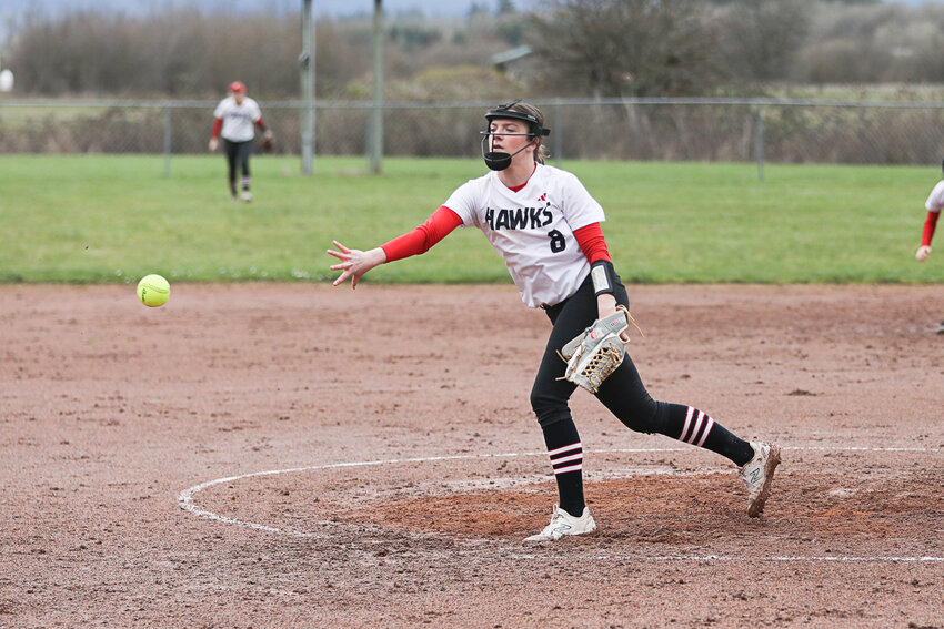 Toledo's Peyton Holter pitches the ball during Toledo's win over Mossyrock on March 24.