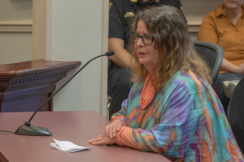 Retangle Gallery &amp; Creative Space owner Jan Nontell talks during public comment at the Tuesday, March 25, Centralia City Council meeting about the upcoming Young Artists Exhibition and Show starting on April 4 at her Centralia art gallery featuring the artwork of 25 children ages 7 to 12.