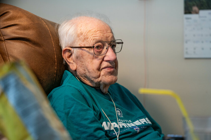 Glenn Swearingen sits in his chair inside of his room at Centralia Point Assisted Living on Monday, March 24.