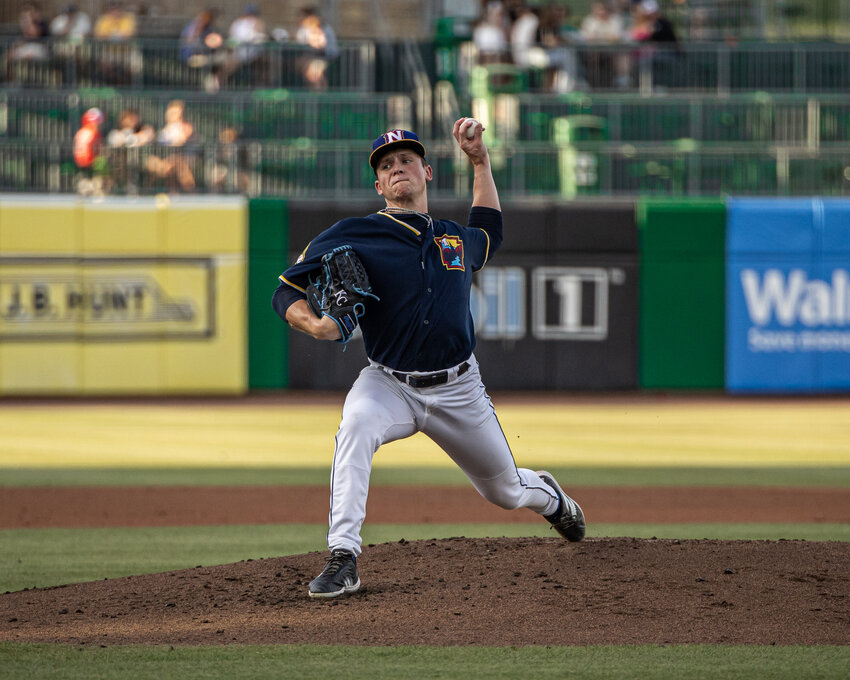 Tyson Guerrero fires a pitch for the Northwest Arkansas Naturals, the Double-AA affiliate of the Kansas City Royals, last season. Guerrero, a W.F. West grad, is the opening day starter for the Royals' Triple-AAA affiliate, the Omaha Storm Chasers.