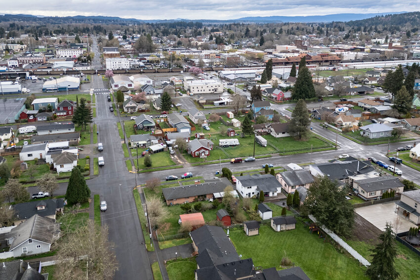 A Centralia neighborhood is pictured near Seminary Hill Natural Area from above on Thursday, March 27.