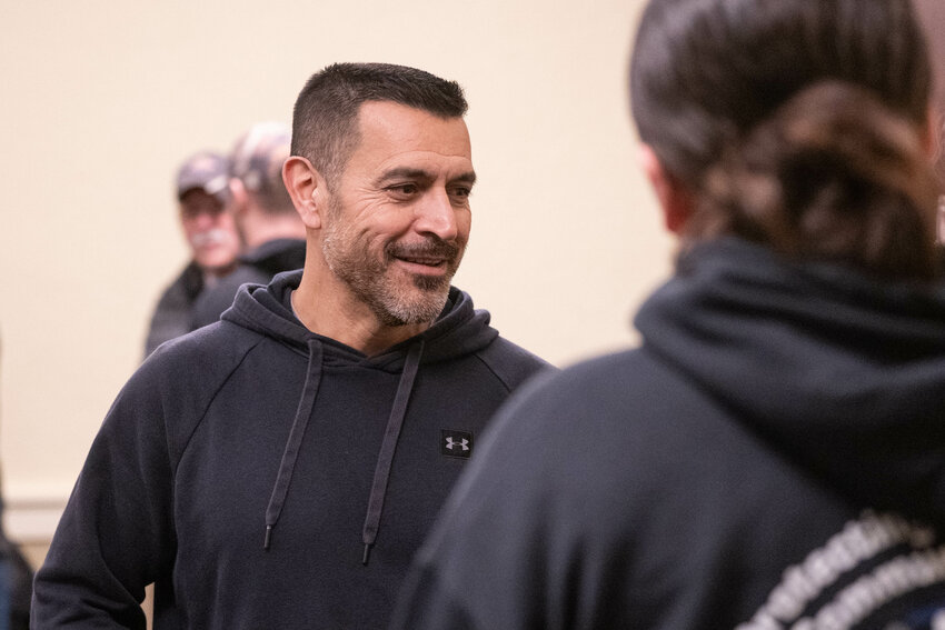 Retiring officer Ruben Ramirez smiles during a retirement party honoring four members of the Centralia Police Department on Friday, March 28.