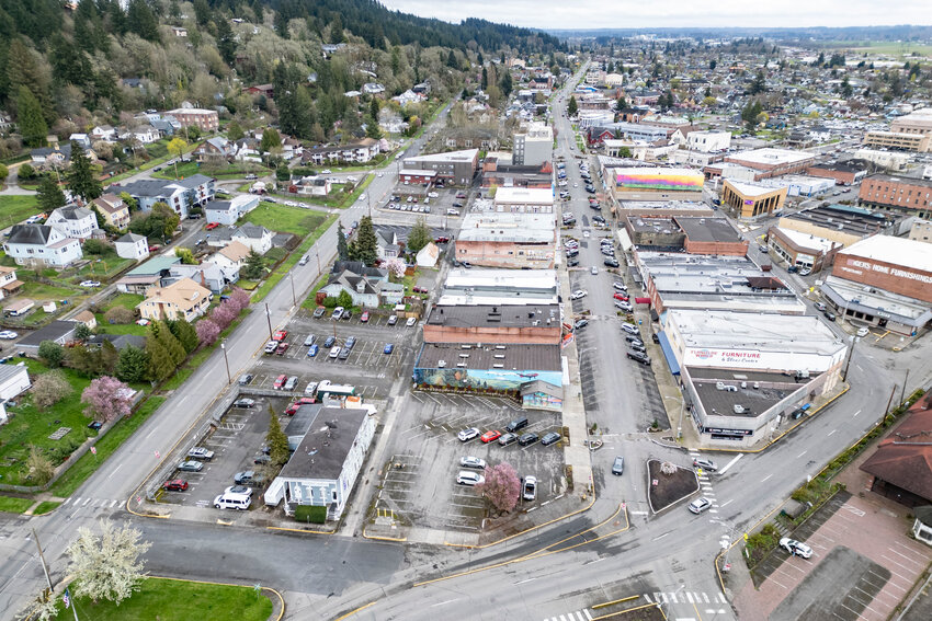 Downtown Chehalis is pictured from above on Monday, March 31.