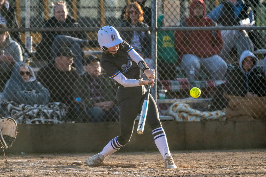 Rochester's Addi Morgan hits the ball during Rochester's win over Hoquiam on April 3.