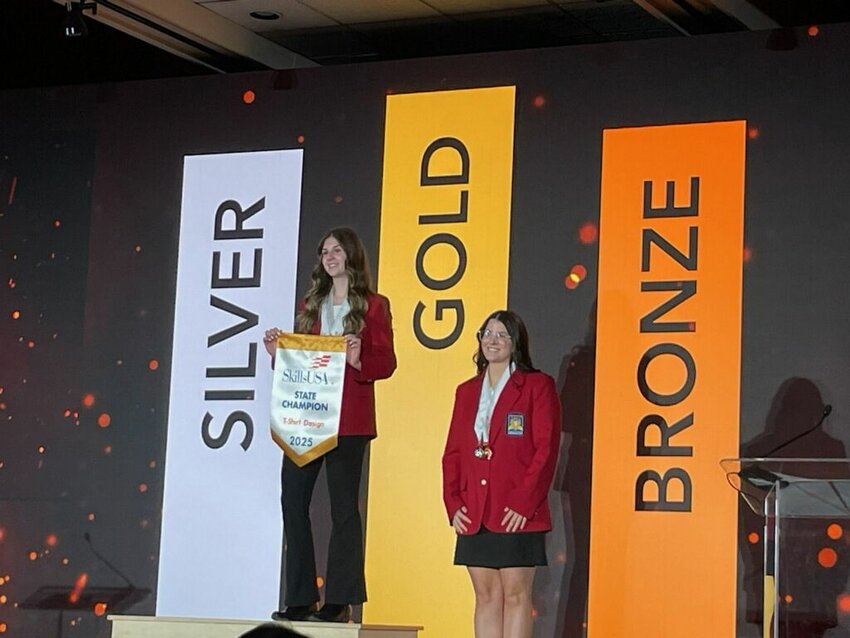 Saryn Pelesky, left, won first place in T-Shirt Design and was elected to the SkillsUSA Washington State Officer Team at the SkillsUSA State Leadership &amp; Skills Conference.