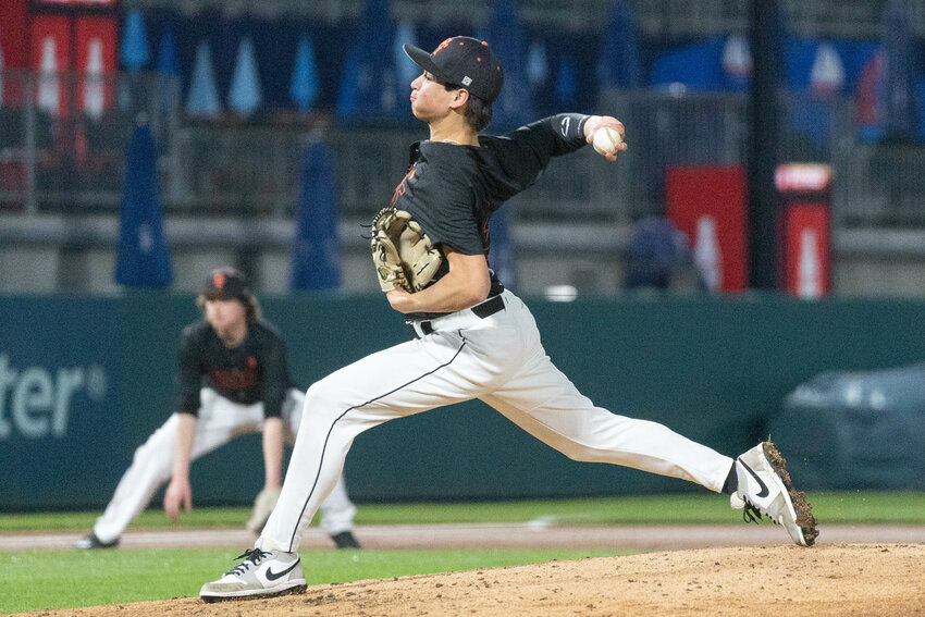 Centralia&rsquo;s Kadin Yeung throws a pitch during a game versus Shelton at Cheney Stadium in Tacoma on Friday, April 4.