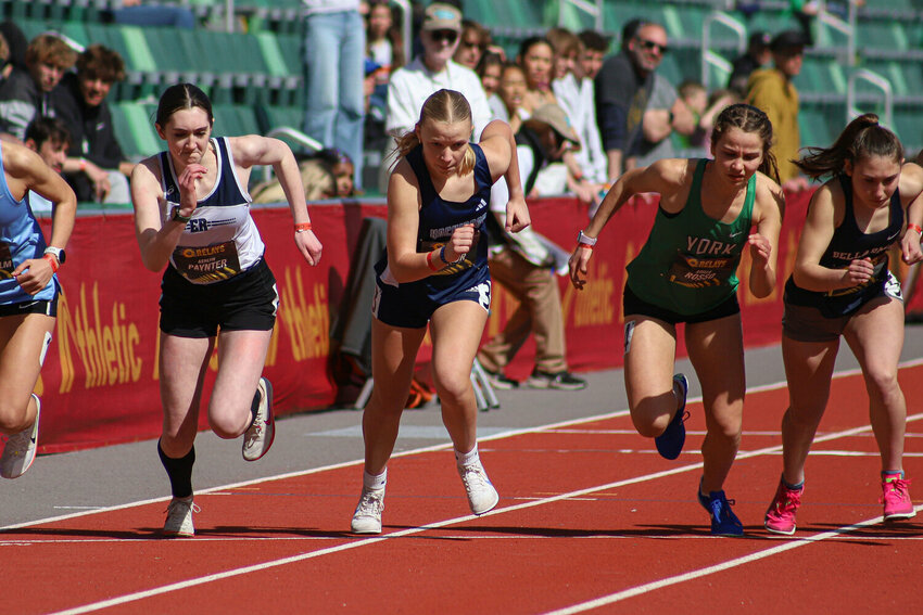 Hockinson's Lyla Taylor is off to the races in the 1-mile race at the Oregon Relays at Hayward Field in Eugene, Oregon, on Friday, April 4.