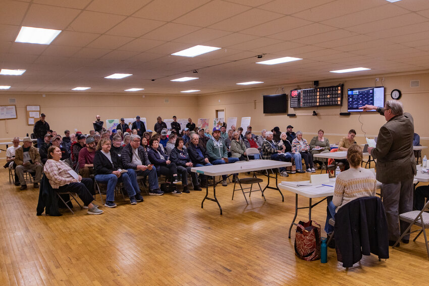 Over 70 residents of Packwood and the surrounding areas, along with more watching on Zoom, attend a Lewis County Planning Commission public hearing on Tuesday, April 8, concerning rezoning proposals being considered in the area.