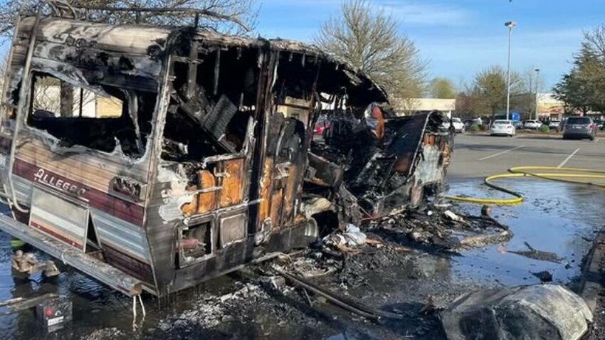 Fire crews were dispatched at 5:12 p.m. Sunday to an RV fire in the Value Village parking lot, according to Lacey Fire District 3 officials.