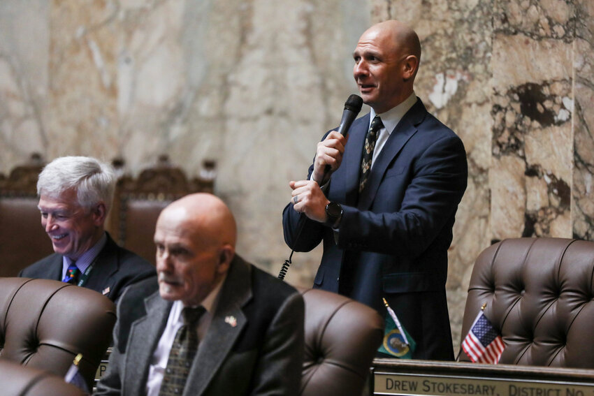 State Rep. Peter Abbarno, R-Centralia, speaks during the 93 day of the legislative session on the House floor of the Washington state Capitol on Tuesday, April 15.