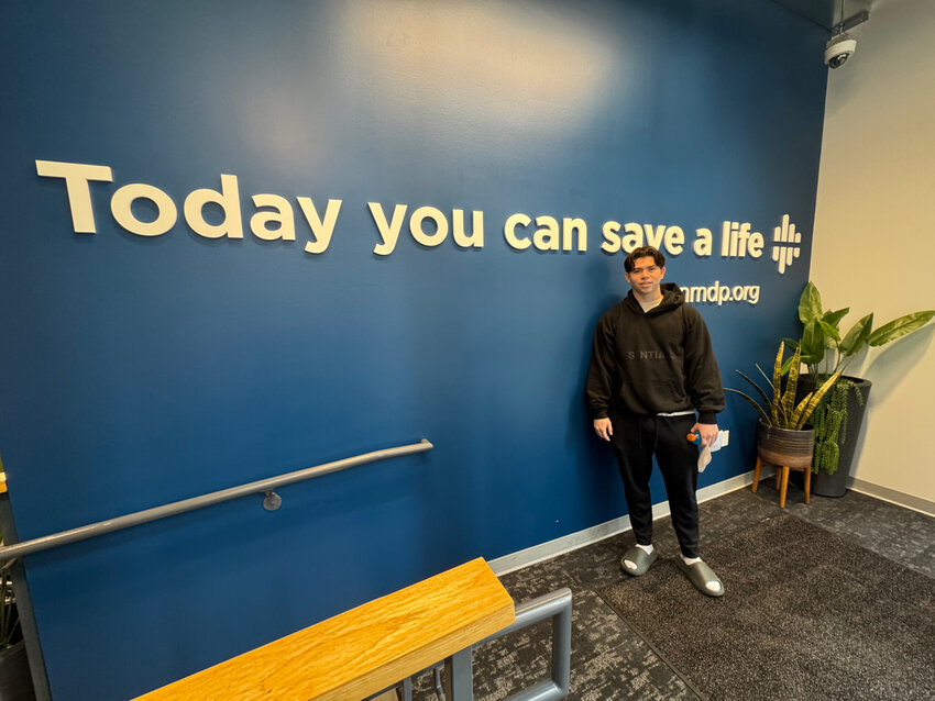 Cameron Amoroso tours the National Bone Marrow Donor Program Seattle Collection Center before donating stem cells on April 7.
