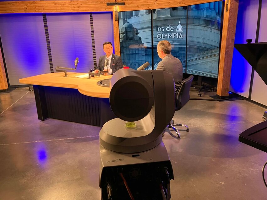 Washington Department of Commerce Director Joe Nguyễn speaks with Inside Olympia host Austin Jenkins. (Photo courtesy of TVW)