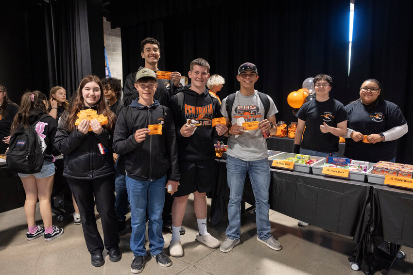 Centralia High School students pose for a photo at the Tiger Store in Centralia High School on Friday, April 18.