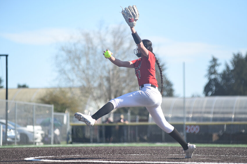 Sophomore pitcher Leticea Romo delivers a pitch against Peninusla on Friday, April 18.