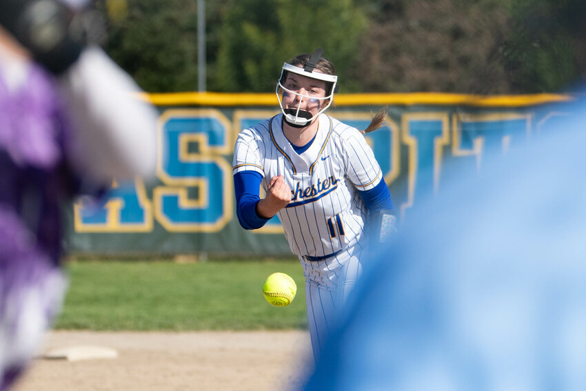 Rochester&rsquo;s Leah Hartley throws a pitch during a win over Onalaska at Rochester High School on Tuesday, April 22.