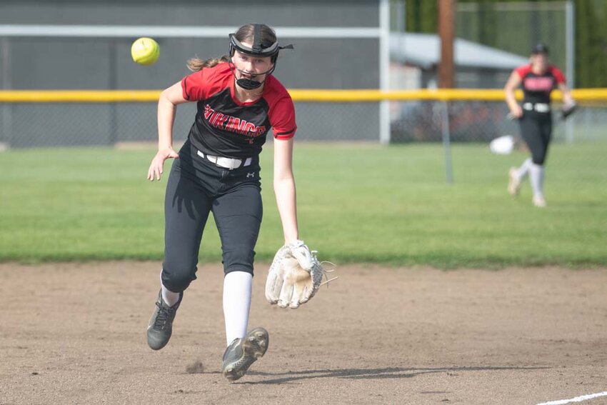 Mossyrock&rsquo;s Maci Rashoff fields a ball during a game versus Toutle Lake at Mossyrock High School on Thursday, April 24.