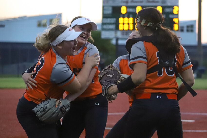 Centralia celebrates after beating W.F. West 4-3 at Recreation Park on Friday, April 25.