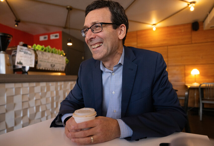 Governor-elect Bob Ferguson sat down for an interview at Cafe Javasti in Maple Leaf to address questions about his political agenda, Thursday, Dec. 5, 2024, in Seattle.