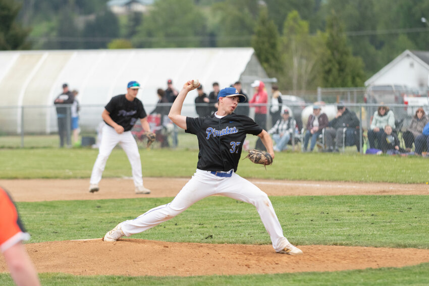 Adna's Danner Hoinowski throws a pitch during Adna's win over Napavine on April 28.