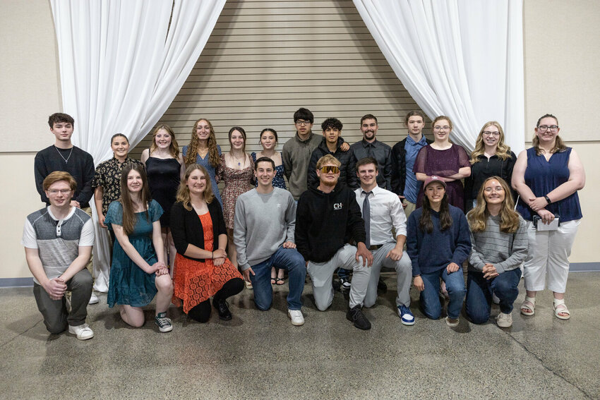 FILE PHOTO &mdash;&nbsp;The top 25 2024 Centralia High School students pictured at the Rob Fuller Luncheon at Jester Auto Museum in Chehalis on Tuesday, May 7, 2024.