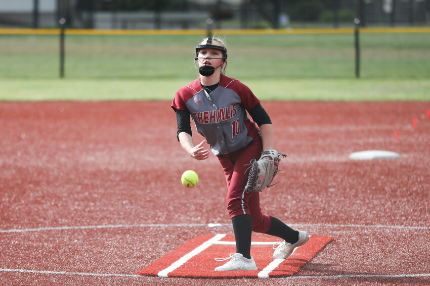 W.F. West's Taylor Tobin throws a pitch during W.F. West's win over Centralia on May 7.