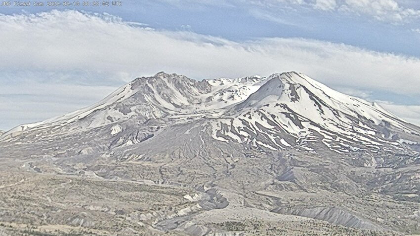 This static image is from a USGS Cascades Volcano Observatory research camera located at the Johnston Ridge Observatory, north of Mount St. Helens.  The view is to the south.  This camera is intended to assist the USGS with situational awareness. At times, clouds, rain, and snow obscure visibility.