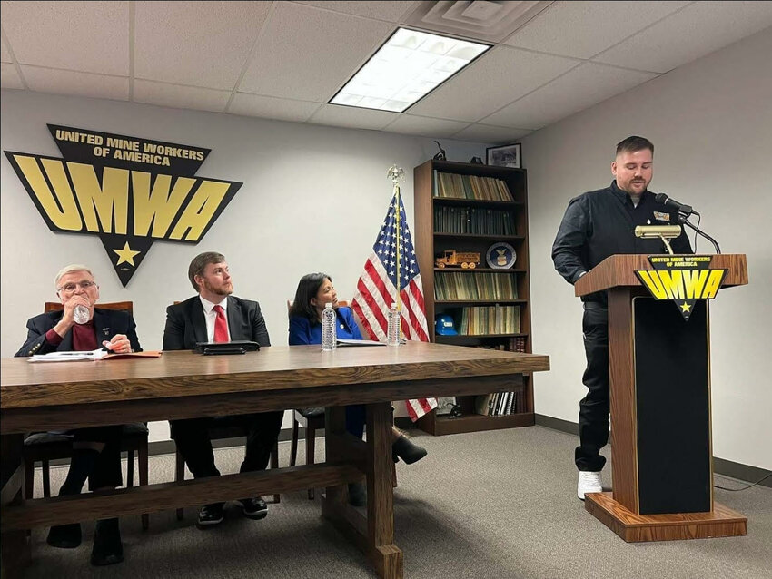 Wyoming miner and local union leader Marshal Cummings, seen here speaking at a press conference announcing new safety regulations, said older miners tend to be old-school union Democrats, but younger ones are much more likely to be supportive of Donald Trump.