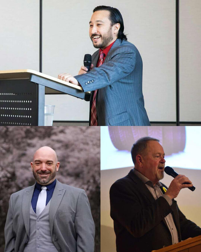 Joe DePinto (top), Dustin Stephan (bottom left) and JW Foster (bottom right) will headline local Primary Election races as the three pursue being elected Mayor.